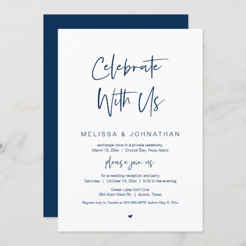 Celebrate with us Navy Blue Wedding Elopement Invitation