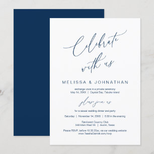 Celebrate with us, Navy Blue Wedding Elopement Invitation
