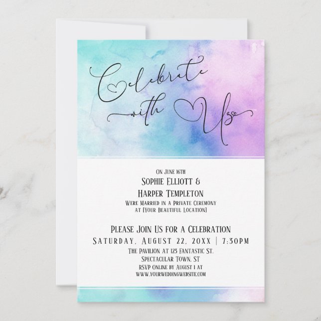 Celebrate with Us Pastel Watercolor Reception Invitation (Front)