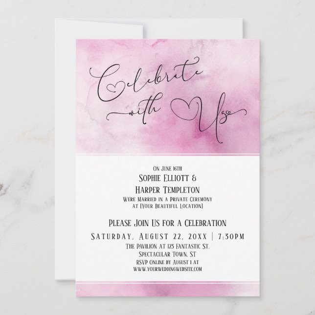 Celebrate with Us Pink White Watercolor Reception Invitation (Front)