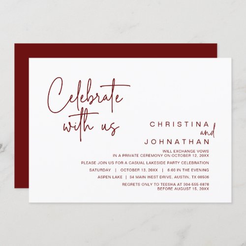 Celebrate with us Post Wedding Elopement Party  Invitation