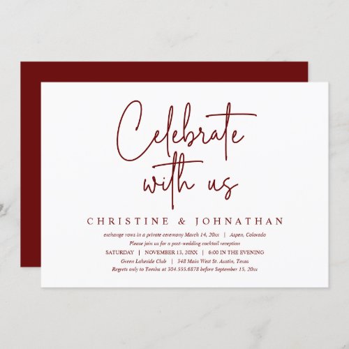 Celebrate with us Post Wedding Elopement Party  Invitation
