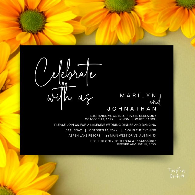 Celebrate with us, Post Wedding Elopement Party Invitation (Celebrate with us, Post Wedding Elopement Party Dinner Brunch Lunch Invitation Card PDF Classy Black)