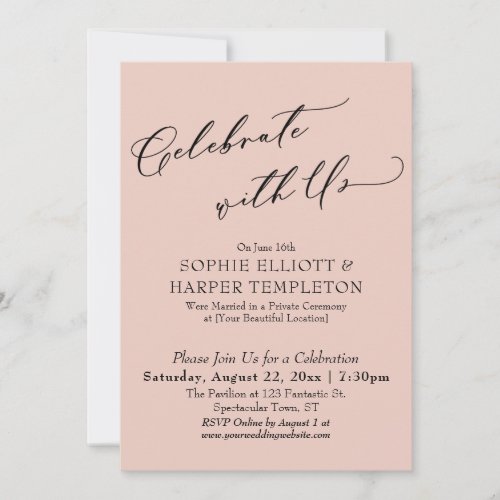 Celebrate with Us Pretty Blush Pink Reception Only Invitation
