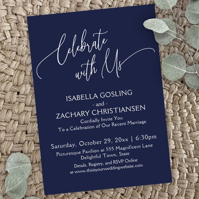 Celebrate with Us Pretty Handwriting Navy Blue Invitation (Creator Uploaded)