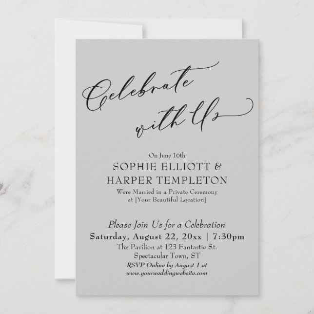 Celebrate with Us Pretty Light Gray Reception Only Invitation (Front)