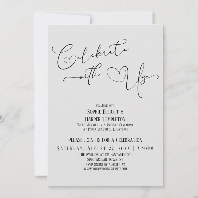 Celebrate with Us Pretty Light Gray Reception Only Invitation (Front)