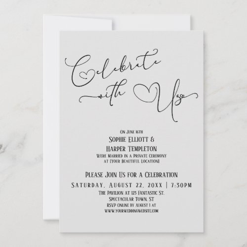 Celebrate with Us Pretty Light Gray Reception Only Invitation