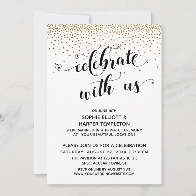 Celebrate With Us Reception-Only Gold Confetti Invitation (Front)