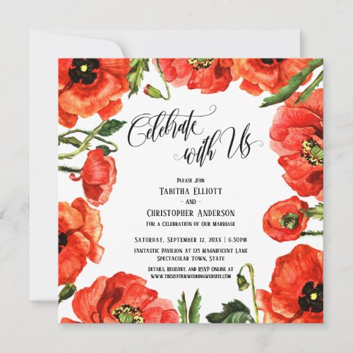 Celebrate with Us Red Poppies Wreath Reception Invitation