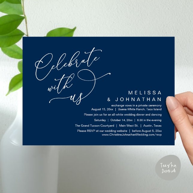 Celebrate with us, Romantic Wedding Dinner Invitation (Celebrate With Us, Romantic Wedding Dinner Party Lunch Brunch Invitation Card PDF Classy Navy Blue)