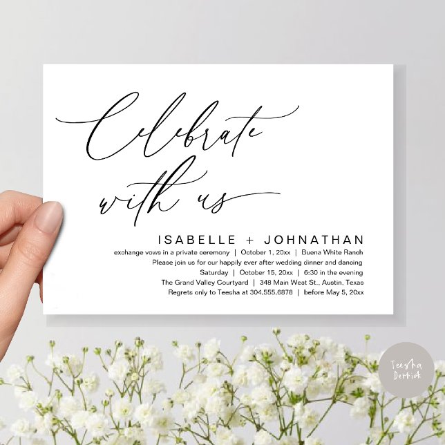 Celebrate with us, Romantic Wedding Dinner Party Invitation (Celebrate with us, Romantic Wedding Dinner Brunch Party Invites Card PDF Modern Classy White Black)