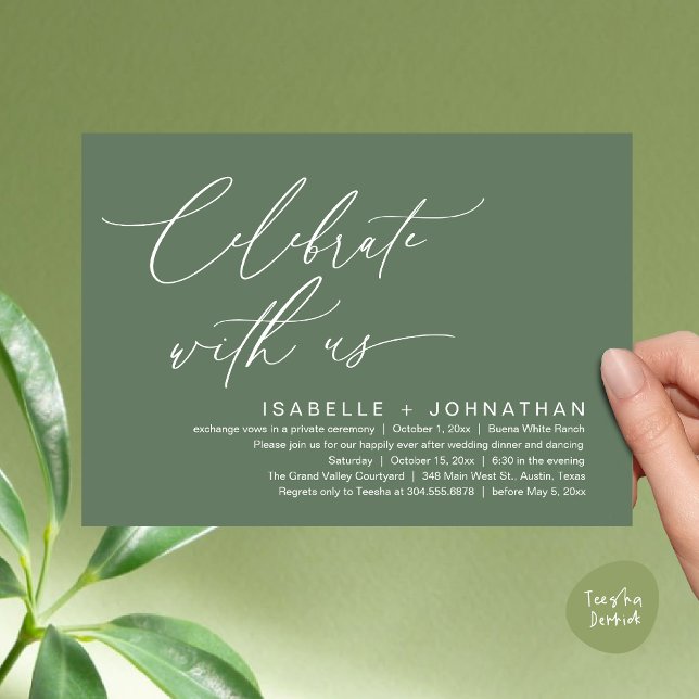 Celebrate with us, Romantic Wedding Dinner Party Invitation (Celebrate with us, Romantic Wedding Dinner Brunch Party Invites Card PDF Modern Classy Sage Green)