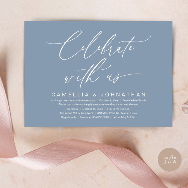 Celebrate with us, Romantic Wedding Dinner Party Invitation (Romantic Wedding Dinner Party, Celebrate with us Lunch Brunch Modern Invites Card  PDF Dusty Blue)