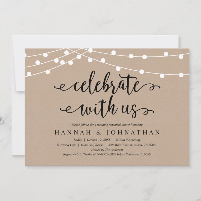 Celebrate with us, Rustic Rehearsal Dinner Invitation (Front)