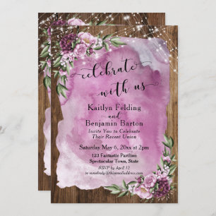 Celebrate with Us Rustic Watercolor Floral Lights Invitation