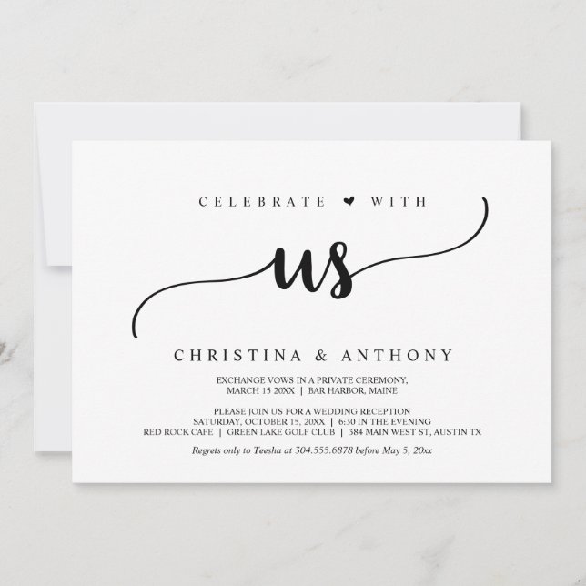Celebrate with us, Rustic Wedding Elopement Dinner Invitation (Front)