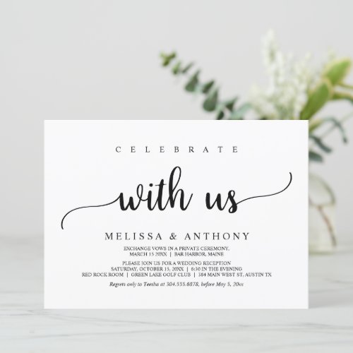Celebrate with us rustic wedding elopement dinner invitation