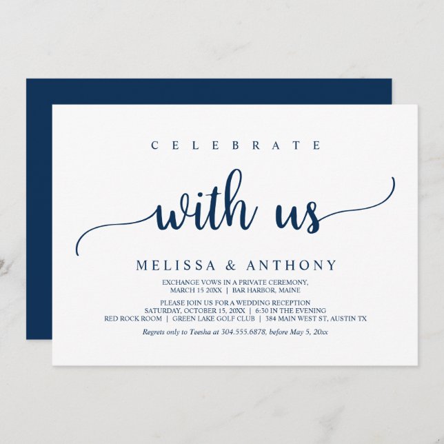 Celebrate with us, rustic wedding elopement dinner invitation (Front/Back)