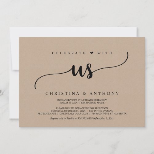 Celebrate with us Rustic Wedding Elopement Dinner Invitation