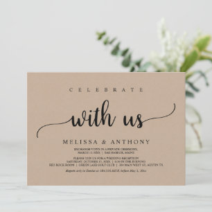 Celebrate with us, rustic wedding elopement dinner invitation