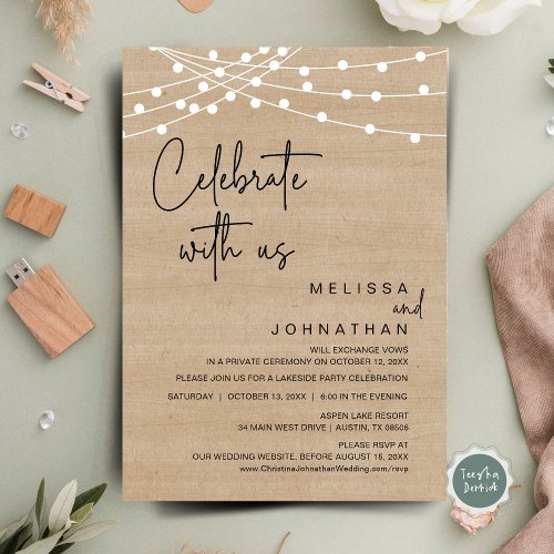 Celebrate With Us Rustic Wedding Elopement Party Invitation