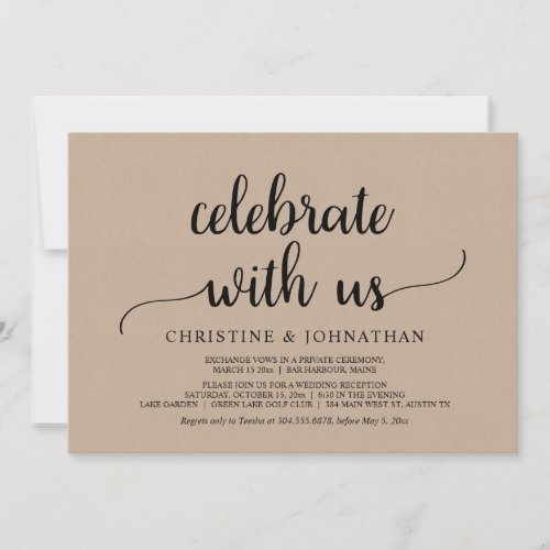 Celebrate with us Rustic Wedding Elopement Party  Invitation