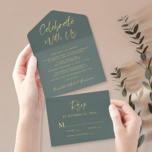 Celebrate With Us Sage Green Wedding Reception All In One Invitation