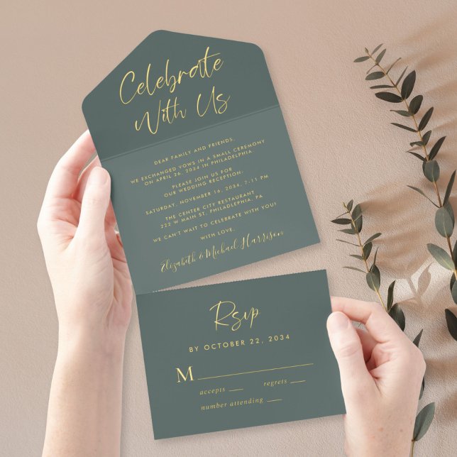 Celebrate With Us Sage Green Wedding Reception All In One Invitation (Creator Uploaded)