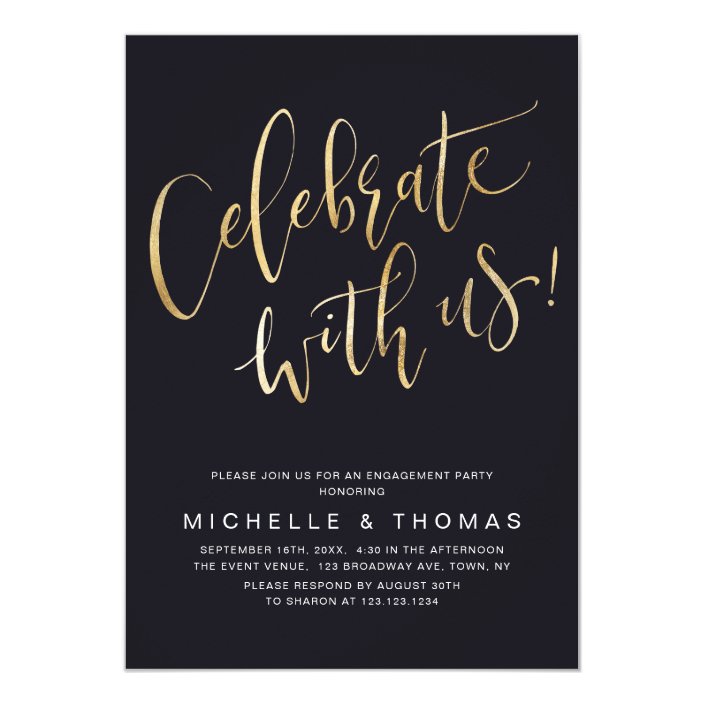 Celebrate With Us Script Black Gold Modern Simple Invitation | Zazzle.com