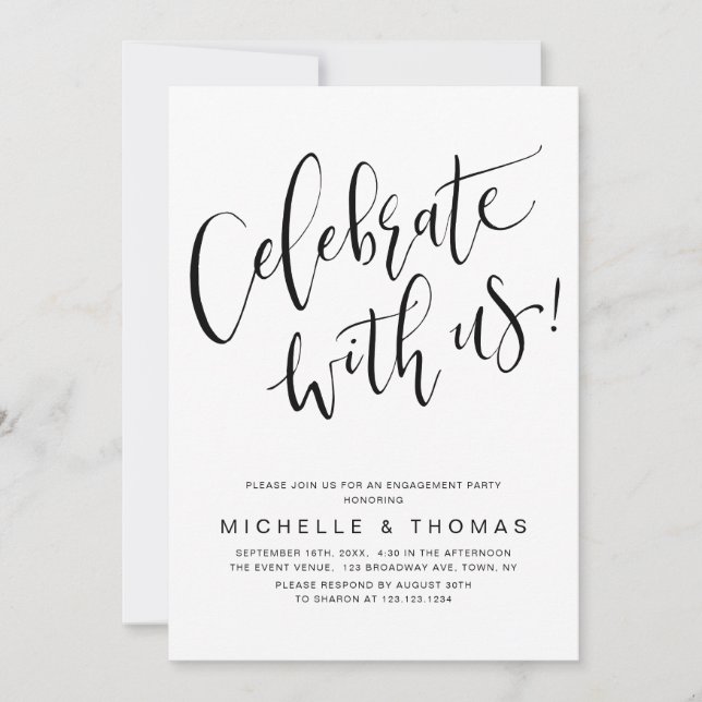 Celebrate With Us Script Black White Modern Simple Invitation (Front)