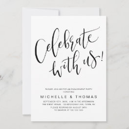 Celebrate With Us Script Black White Modern Simple Invitation