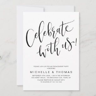 Celebrate With Us Script Black White Modern Simple Invitation