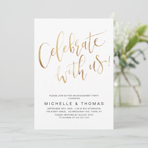 Celebrate With Us Script Gold Modern Simple Invitation | Zazzle