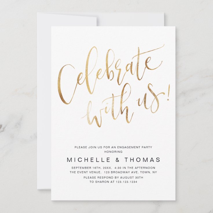 Celebrate With Us Script Gold Modern Simple Invitation | Zazzle