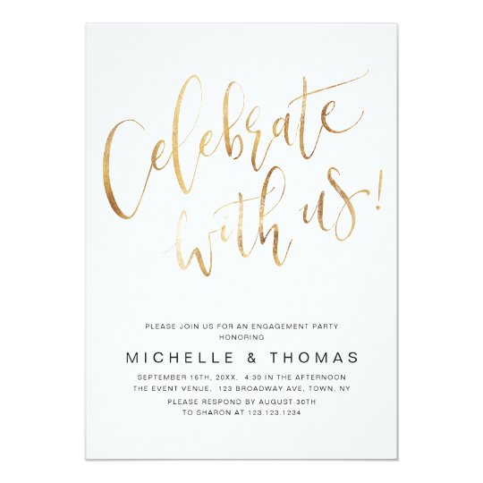 Celebrate With Us Script Gold Modern Simple Invitation | Zazzle.com