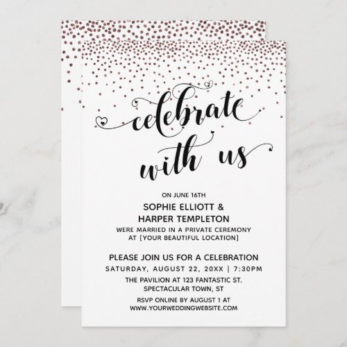 Celebrate with Us Script Rose Gold Confetti Invitation