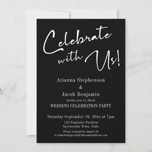 "Celebrate with Us!" Simple Black Wedding Party Invitation (Front)