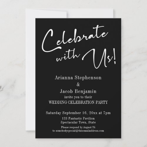 Celebrate with Us Simple Black Wedding Party Invitation