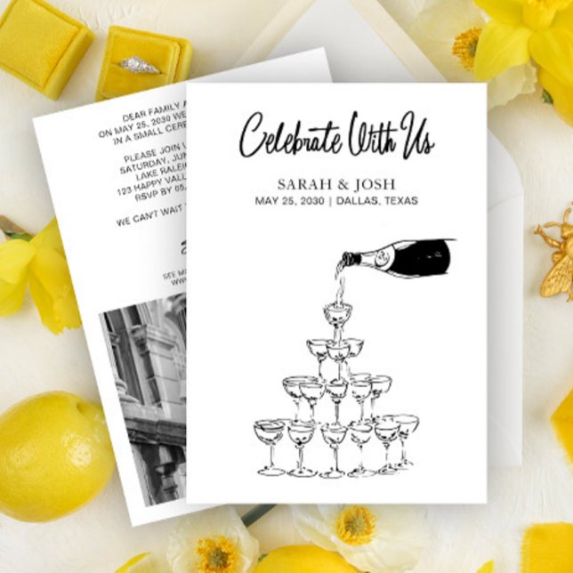 Celebrate With Us Simple Black & White Champagne Invitation (Creator Uploaded)