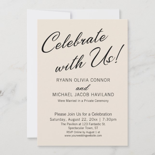 Celebrate with Us Simple Cream Reception Only Invitation (Front)