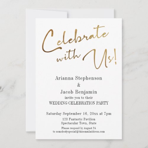 Celebrate with Us Simple Gold Wedding Party Invitation