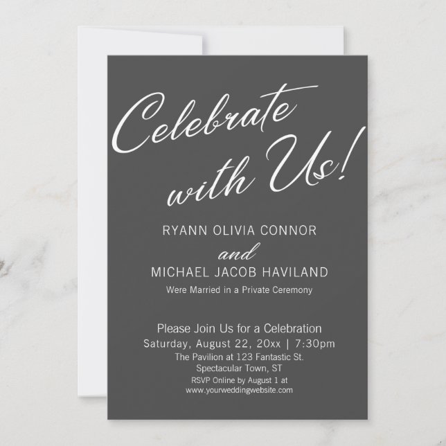 Celebrate with Us Simple Reception Only Gray Invitation (Front)