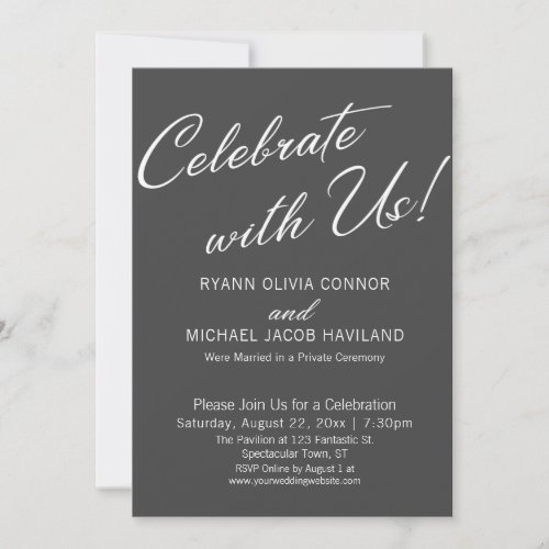 Celebrate with Us Simple Reception Only Gray Invitation