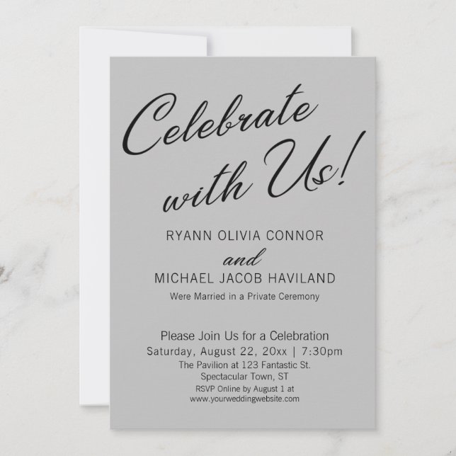 Celebrate with Us Simple Reception Only Gray Invitation (Front)