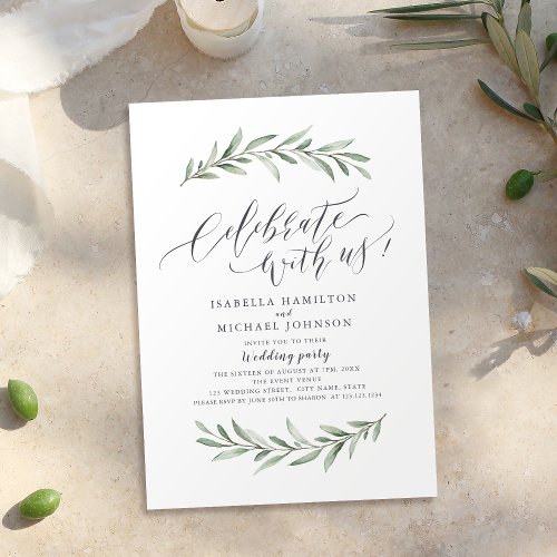 Celebrate With Us Simple Rustic Greenery Wedding Invitation