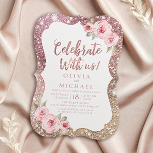 Celebrate With Us! Sparkle rose gold and floral Invitation