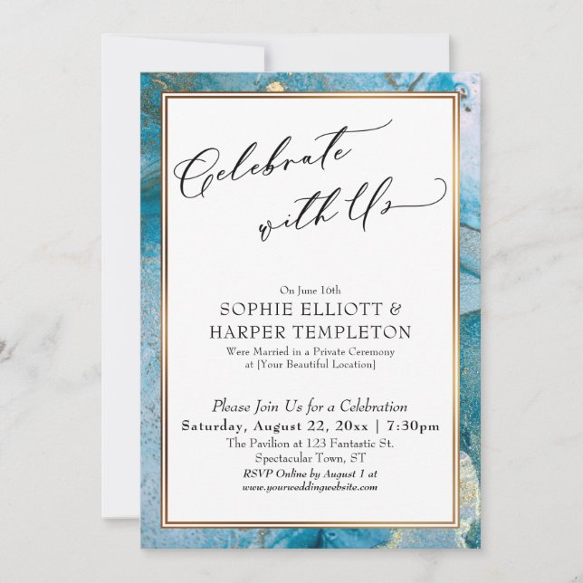 Celebrate with Us Teal & Gold Ink Reception Only Invitation (Front)