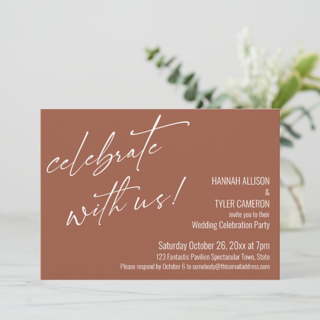 Celebrate with Us Terracotta Wedding Reception Invitation (Standing Front)