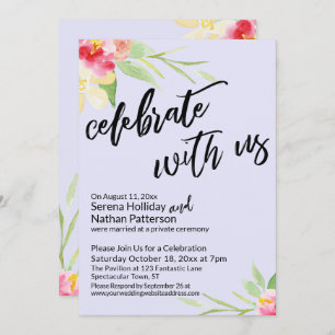 Celebrate with Us, Watercolor Flowers on Lavender Invitation